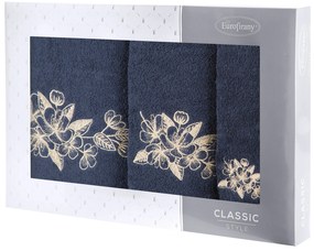 EUROFIRANY FROTÉ UTERÁK SOFIA SADA 1KS 30X50 CM, 1KS 50X90 CM, 1KS 70X140 CM TMAVOMODRÁ