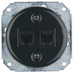 Bohemia-Design - Porcelánová retro ethernetová zásuvka bez rámčeka 2x CAT.5E čierna