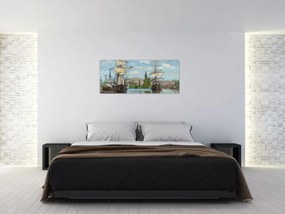 Obraz - Claude Monet, Ships Riding on the Seine at Rouen, reprodukcia (120x50 cm)