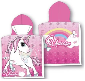 DETSKÝ BAVLNENÝ PONČO UTERÁK S KAPUCŇOU UNICORN 50X115 CM VZOROVANÝ