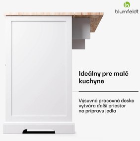 Blumfeldt Etsu, kuchynský ostrov, rozťahovacia pracovná doska, 2 zásuvky, 4 dvierka, možno použiť ako jedálenský stôl, úložný priestor, ľahko sa čistí