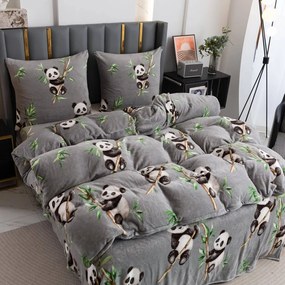 Mikroplyšové obliečky HAPPY PANDA sivá Rozmer obliečky: 70 x 80 cm | 140 x 200 cm