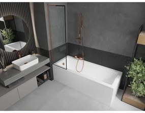 Mexen Next L, 1-krídlová vaňová zástena 50 x 150 cm, 6mm číre sklo-čierny vzor, medený profil, 895-050-000-03-70-65