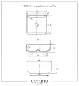 Cerano Viva, umývadlo na dosku z liateho mramoru 400x400x130 mm, biela matná, CER-CER-WB01