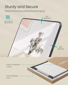 Obdĺžnikové celotelové zrkadlo so stojanom, Podlahové zrkadlo, čierne