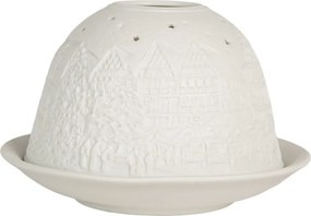 Biely porcelánový svietnik na čajovú sviečku s domčekmi Paollo - Ø 12*8 cm