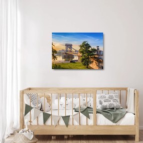 Sklenený obraz - Most cez rieku, Budapešť, Maďarsko (70x50 cm)