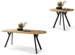 ALDO 100 Dub Artisan/čierne nohy - OKRÚHLY LOFTOVÝ/INDUSTRIÁLNY ROZKLADACÍ STÔL DO OBÝVAČKY/JEDÁLNE