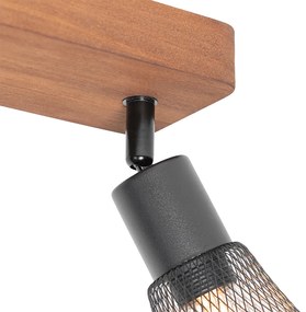 Priemyselné bodové svetlo čierne s drevom 2-svetlo - Kristina