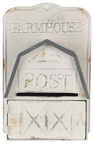 Bielo šedá retro poštová schránka Farmhouse - 26 * 12 * 39 cm
