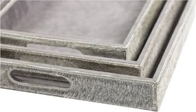 Sada 3ks servírovacie podnosy s hovädzou kožou šedá - 46 * 36,5 * 5cm / 40,5 * 30,5 * 5cm / 33,5 * 24,5 * 5cm