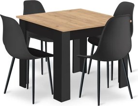 Jedálenský stôl ARTISAN naturálny / čierny, so štyrmi stoličkami WAT čierne