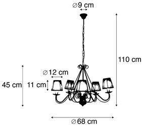 Lustr biely s vrúbkovanými krémovými tienidlami na klipsy 5-svetlo - Giuseppe
