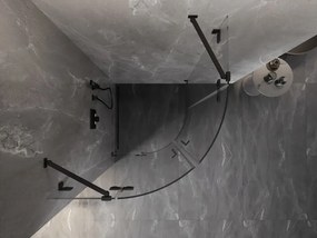 Mexen Lunar, polkruhový výklopný sprchový kút 80 x 80 cm, 8mm číre sklo, čierny profil, 833-080L-080P-70-00