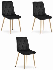 Set troch jedálenských stoličiek LIBRA zamatové čierne / drevené nohy (3 ks)