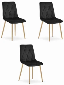 Set troch jedálenských stoličiek LIBRA zamatové čierne / drevené nohy (3 ks)