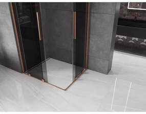 Mexen Velar Duo, sprchový kút s posuvnými dverami 90 x 80 cm, 8mm šedé sklo, medená matná, 871-090-080-42-65