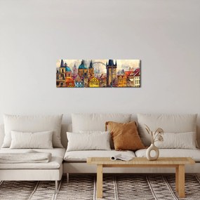 Obraz - Jeseň v maľovanom meste (s hodinami) (90x30 cm)