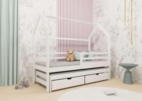 Detská domčeková posteľ s prístelkou a šuplíky DAISY - 200x90 cm - biela