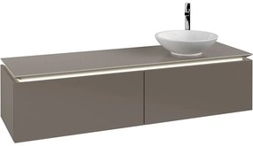 VILLEROY &amp; BOCH Legato závesná skrinka pod umývadlo na dosku (umývadlo vpravo), 2 zásuvky, s LED osvetlením, 1600 x 500 x 380 mm, Truffle Grey, B597L0VG