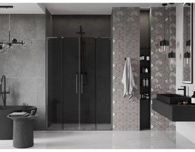 Mexen Velar L Duo, posuvné sprchové dvere do otvoru 140 cm, 8mm šedé sklo, grafit brúsený, 871-140-003-42-66