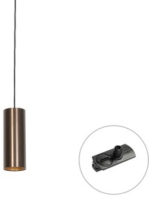 Dizajnové závesné svietidlo tmavý bronz vrátane adaptéra na koľajnicu 1-fázové - Iconic Tubo