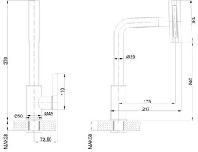 Invena Nelia, vysoká drezová batéria, 4-funkčný výtok, chrómová, INV-BZ-34-001-A