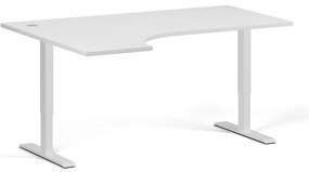 Rohový výškovo nastaviteľný stôl, 160x120 cm, 2 motory, L/P, biela podnož, biela