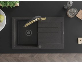 Mexen Bruno, 1-komorový granitový drez 795x495x200 mm a drezová batéria Duo, čierna škvrnitá, 6513-76-671701-57-B