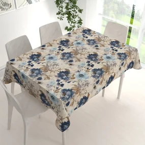 Biante Dekoračný obdĺžnikový obrus Parma PM-113 Modré kvety na smotanovom 140x220 cm