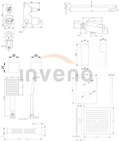 Invena Siros, podomietková sprchová sada s dažďovou hlavovou sprchovou 25x25 cm a ručnou hlavicou, chrómová, INV-BS-90-0K2-A