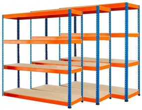 Fistar !!! Akčný balíček : 3x Regál 1680x1600x500 mm PROFESIONÁLNY lakovaný 4-policový, nosnosť 1600kg - MODRO-ORANŽOVÝ