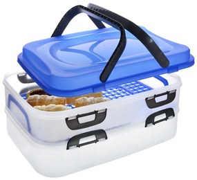 Úložný box na koláče a zákusky, PIKNIK 2-poschodový, s uchami, mix farieb