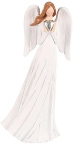 Polyresinový Anjel srdce v ruke, 20 cm, biela