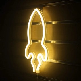 ACA Lighting Neónová lampička - Raketa, 3x AA batérie/USB kábel, IP20, žltá farba