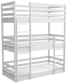 Detská trojposchodová posteľ z masívu borovice ARIZONA - 200x90 cm - BIELA