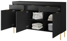 Komoda Sentia 157 cm s 3 zásuvkami - čierna / zlatá