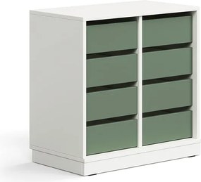 Úložná skrinka CASPER, 8 zásuviek, so soklom, biela/tmavozelená