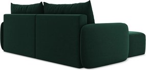 Tmavozelená zamatová rozkladacia/s úložným priestorom rohová pohovka (ľavý roh/s leňoškou) Kalena – Makamii