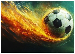 Sklenený obraz - Futbalová lopta v lete (70x50 cm)