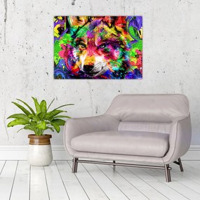 Sklenený obraz - Vlk s graffiti (70x50 cm)