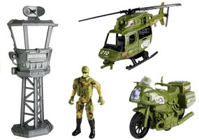 LEAN TOYS Vojenská súprava - helikoptéra, motorka, veža