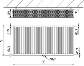 Mexen CC33, panelový radiátor 300 x 2200 mm, spodné stredové pripojenie, 2936 W, čierna, W6C33-030-220-70