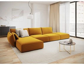 Zamatová rohová pohovka v horčicovej farbe (ľavý roh/s leňoškou) Vanda – Mazzini Sofas