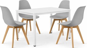 Jedálenský set: TESSA 120×60 cm biely/biely + 4 ks KITO stoličky sivé/prírodné nohy
