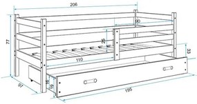 Detská posteľ ERYK 200x90 cm Biela Borovica