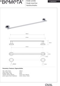 Bemeta Design OVAL: Držiak uterákov, 560 mm - 118404041