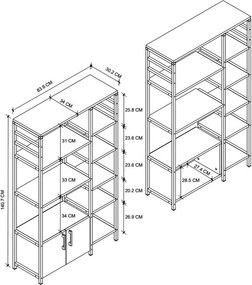 Kuchynský stojan 5-políc 2 dvierka RONSE, biela / čierna