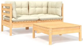 3-dielny záhradný sedací set a krémové podložky borovicové drevo