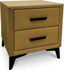 Nočný stolík s 2 zásuvkami Joy, horčicovo žltá látka